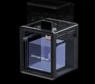 Volume de impressão da Anycubic Kobra S1 Combo, com o cubo de 250 x 250 x 250 mm marcado dentro da câmara
