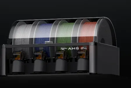 AMS 2 Pro da Bambu Lab H2S com quatro bobinas de filamento e secagem ativa