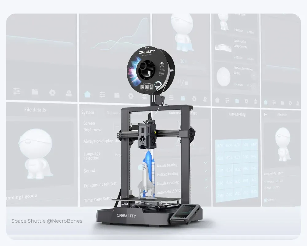 Impressora 3D Creality Ender 3 V3 KE rodando o autoteste de calibração antes da primeira peça