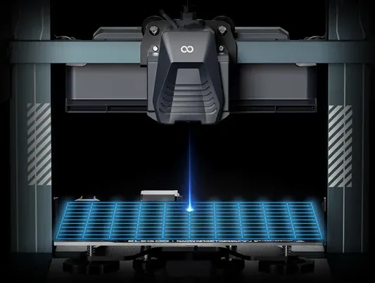 Malha de nivelamento automático da Elegoo Neptune 4 Pro projetada sobre a mesa, com a cabeça de impressão medindo um ponto